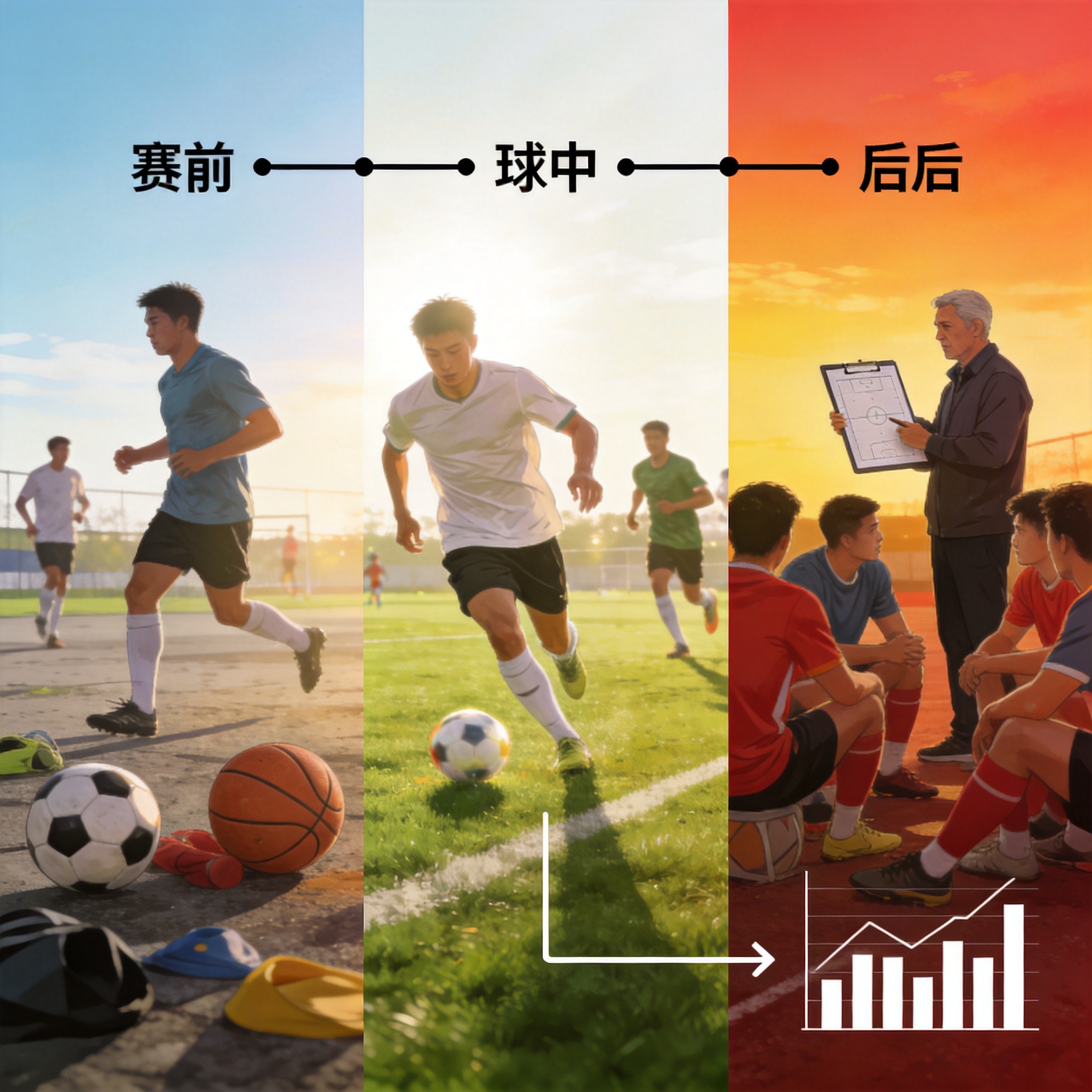 YY体育赛程与赛果信息结构示意图，按赛前、赛中、赛后三个阶段依次排列